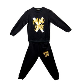 NIKITA ZELINSCHII HANDSOME Boys Tracksuit Set, 2Pcs Letter Printed Hoodie and Pants for 3-7 Years, Multiple Colors, Multiple Sizes (UK, Age, 5 Years, 29, Black)