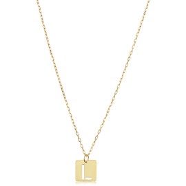 Kooljewelry 14k Yellow Gold Square Tile Cut-Out Initial Pendant Necklace - Letter L
