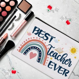 HYmoso Teacher Appreciation Gifts Set, 8 PCS Makeup Cosmetic Bags with 8 PCS Heart-Shaped Keychains with Diamonds, Valentines Graduation Christmas Gifts for Teacher