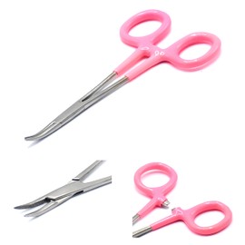 OdontoMed2011 Self-Locking Hemostat Forceps, Stainless Steel deal for hobby tools, electronics, fishing and Fishing Pvc Grip (Pink Curved 5")