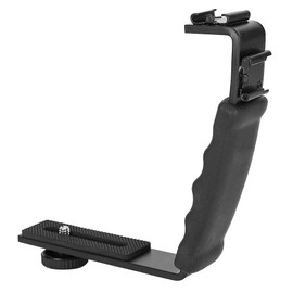 Camera Flash L-Bracket, Dual Hot Shoes Holder Mount Adapter DV Microphone LED Light, Dual Hot Shoes Holder Flash Bracket Screw Mount, 1/4" Tripod Adapter Mount DV Microphone LED Light