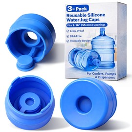 5 Gallon Water Jug Cap, 3 Pack Reusable Silicone Caps, Fits Most 2–5 Gallon Water Bottles with 2.16" (55mm) Opening, Helps Reduce Spills for Refill Transport, Water Coolers & Bottle Pumps