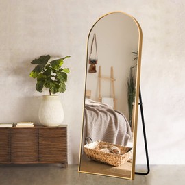NicBex Arch Full Length Mirror, 64" x 21" Metal Free-Standing Mirror as Floor Mirror for Bedroom/Bathroom/Dorm Room/Dressing Vanity, Full Size and Modern Design, Gold(with Stand)