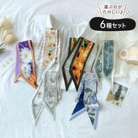 Moin Moin 2409scf0 Scarf, Ribbon, Bandana, Stole, Bag, Hair Arrangement, Women's, Slender & Slim, Set of 6 Types, Hyping, Flower, Set of 6 flowers