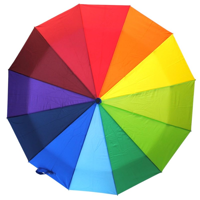 Rare 12 Rib Rainbow Umbrella Automatic Compact - 50MPH Strong