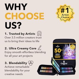 Castle Art Supplies - Juego de 48 lápices de colores de color pastel con extras | Colores de calidad en tonos más suaves y suntuosos | Para artistas profesionales y adultos | En estuche de viaje