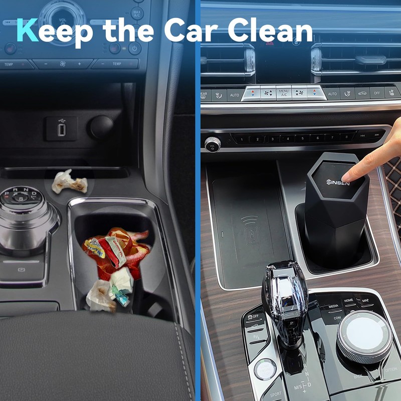 SINSEN Car Trash Can, Garbage Bin Mini Trashcan, Interior Automotive