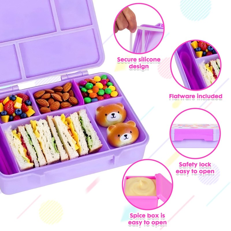 PinkSheep Bento Lunch Boxes for Kids, 1330 ml BPA-Free Leak-Proof