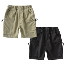 Volunboy Tollder - Pantalones cortos de verano para niños, de algodón con cintura elástica, paquete de 2 pantalones cortos, Verde y Negro, 5-6 Años