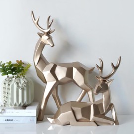 Reindeer Christmas Decoration for Ornaments Decoration, Reindeer Decor 2PCS Made of Synthetic Resin Material with a Sitting Deer and a Standing Deer Christmas Reindeer for Desktop Cabinets(Gold)