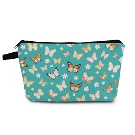 YULUENZE Green Little Butterflies Makeup Bag Cute Small Organizer Bag with Zipper Green Little Butterflies Cosmetic Bag Aesthetic Birthday Present for Women Friends