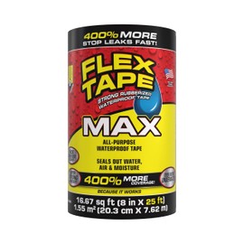 Flex Tape, MAX, Original Thick Flexible Rubberized Waterproof Tape - Seal and Patch Leaks, Works Underwater, Indoor Outdoor - Home RV Roof and Pool Repairs, Black, 8 in x 25 ft, Pack of 1