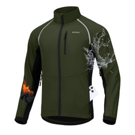 Men's Winter Cycling Jackets Thermal Warm Water Resistant Bike Running Windproof Fleece Cold Weather Mountain Biking Bicycle Riding Gear(Army Green/Black,XXL)