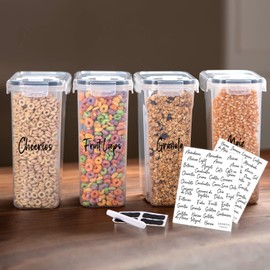 Zanetti - Juego de 4 Recipientes Herméticos de Plástico JUMBO para Almacenamiento de Cereales - 4 Litros - Libres de BPA -Regalo 75 Etiquetas...      