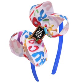 HIFANMM Back to School Headband, Yellow Pencil Cute Hair Accessories for Girls, Big Bow Pen Hair Bands Students Teachers Outfits Non Slip Headbands First Day of School Supplies (Style 4, 1 Count)