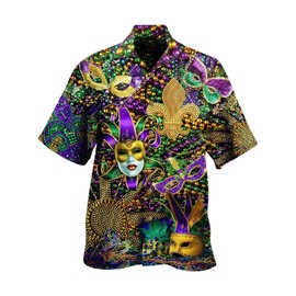 wihnsinop Mens Mardi Gras Hawaiian Bowling Shirts Holiday Theme Shirt Button Down Shirts Big and Tall