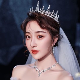 Bridal Bride Queen Crown Crystal Tiara Rhinestone Headband For Birthday Party Quinceanera Pageant Prom Costume Headpieces (Silver)