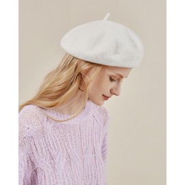 AWAYTR Wool French Beret Hats - Solid Color Artist Beret Hat for Women and Kids (White,Kids)