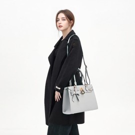 Qiyuer Women Handbags Set Top Handle Satchel Tote Shoulder Work Bag Ladies Purses With Matching Clutch Wallet 2PCS Grey