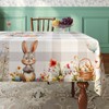 Esmorah Easter Tablecloth Rectangle 60x102 Inch, Grey Plaid Bunny Happy