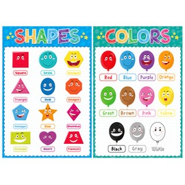 D4DREAM Preschool Posters - 2Pcs Toddler Learning Posters Laminated Shapes Color Poster for Classroom Decoration Pre-K Kindergarten Homeschool Nursery Daycare Essentials for Teacher Supplies