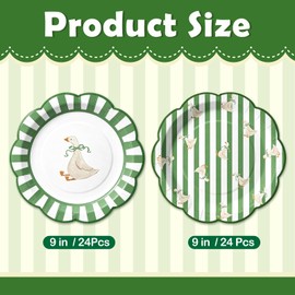 48 Pcs Silly Goose Paper Plates, Sage Green Stripe, 9 Inch