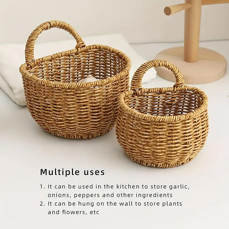 AIMALL 1pcs Elegant Handcrafted Woven Rattan Wall-Mounted Baskets, Multifunctional Storage
