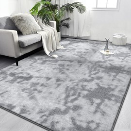 FlyDOIT Large Area Rugs for Living Room Bedroom, 4x6 Ft Tie-Dyed Light Grey Ultra Soft Comfy Thickened Memory-Foam Indoor Carpets, Cozy Modern Floor Rug for Boys Girls Playroom Dorm Nursery Home Décor