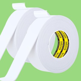 2Pack Single-Sided Adhesive Foam Tape EVA White, Multipurpose Sealing Strip Foam Sponge Pad Window Weatherproof Insulation Door Draft Stopper Sealer, Each 2in x 16.4FT MILEQEE