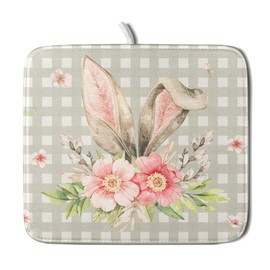 Spring Easter Dish Drying Mats for Kitchen Counter 16×18 Inch Cute Bunny Flowers Small Microfiber Drying Mat Kitchen Accessories Dish Rack Mat Drainer Pad Washable Absorbent
