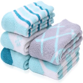 ANTSANG Womens Fuzzy Socks Fluffy Slipper Cozy Cabin Winter Soft Fleece Warm Comfy Thick Christmas Gift Socks(Mix Blue)