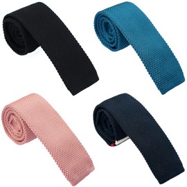 BELLUNO Skinny Knit NeckTies for Men, 4-PAK 2.2" Flat-end Smart Sock Ties, 4-pak-12