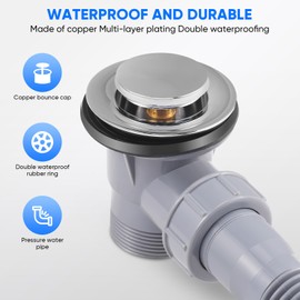 Gxpjycfob Bath Waste with Overflow Kit, Modern Chrome Design Bathtub Pop Up Waste Kit with UK Standard G1 1/2" Waste Connection and 650mm Flexible Bath Drain Pipe