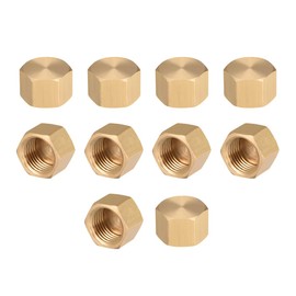 uxcell G1/4 Pipe Fitting Cap, Brass Hex Female Thread Hose Connector, for Garden and Outdoor Water Pipes Nozzle Joints, 10Pcs