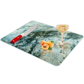 JAMBALAY Tempered Glass Cutting Board for Kitchen, 16"x12" Glass Cutting Board, Chopping Board with Rubber Non Slip Feet, Heat Resistant, Shatter Resistant, Dishwasher Safe, Blue Brown