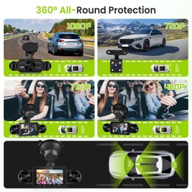 Hodozzy 1080p 4 Channel Car Dashcam, 360° Dash Camera Front and Rear Left Right for Car with Loop Recording, Night Vision, G-sensor, 24H Parking Mode, Exposure Compensation + 64G TF Card and Camera