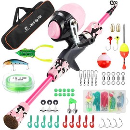 Fishing Pole Kit Set,Portable Telescopic Fishing Rod and Reel Combo Full Kits for Boys, Girls, Beginner, Youth - Color: Pink, Size: 1.5M 4.92Ft