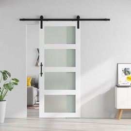 32 x 84 in Glass and Manufactured Wood Prefinished Barn Door with Installation Hardware Kit