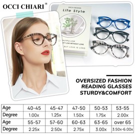 OCCI CHIARI Reading Magnifying Glasses 1.0 Women Oversized Readers (1.0 1.25 1.5 1.75 2.0 2.25 2.5 2.75 3.0 3.5 4.0 5.0 6.0)
