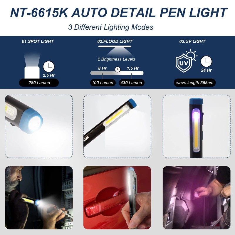 NextLED NT-6615K CRI95 Auto Detailing Pen Light, Rechargeable, Magnetic, 6000K