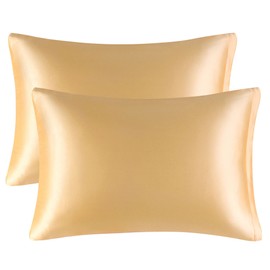 PiccoCasa Satin Pillow Cases 2 Pack, Satin Silk Pillowcase for Hair and Skin with Zipper Closure Soft Pillow Cases Cover Set Champagne 50 x 90cm