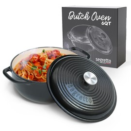 Segretto Cookware Enameled Cast Iron Dutch Oven, 6 Quarts, Black