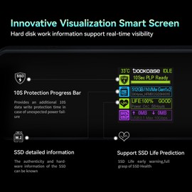 DOCKCASE Smart M.2 NVMe SSD Enclosure,USB 3.2 10Gbps NVMe External Enclosure with 10s Power Loss Protection, Real-Time SSD Health Monitoring, Compatible with 2230/2242/2260/2280 M-Key & M+B Key
