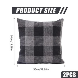 PLUSHCEWT Set of 2 Classic Plaids Cushion Covers, 50*50cm Checked Square Cushion Cases, Plaid Cushion Cover Throw Pillow Covers Cushion Case Striped Decorative Pillowcase Check Home Decor (Black grey)