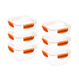 Superio Plastic Food Storage Containers, Airtight Lids, 48 oz., Orange, 6 pack