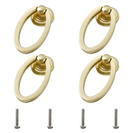 UFURMATE Drawer Pulls Rings, 4Pcs Zinc Alloy Pulls Ring Knobs Metal Ring Pull Handle Single Hole Furniture Cabinet Ring Pulls with Screws for 18mm Thick Boards (Gold Oval)