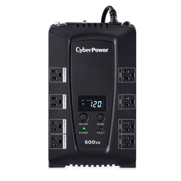 CyberPower CP600LCD Intelligent LCD UPS System, 600VA/340W, 8 Outlets, Compact