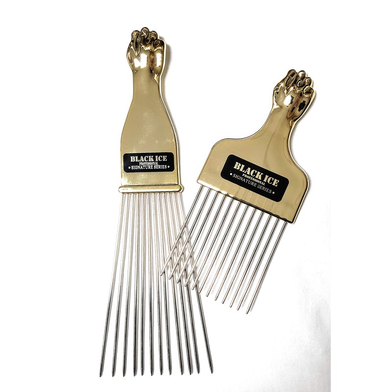 Gold handle pick comb long