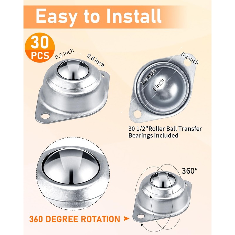ZORUNNA 40 PCS Conveyor Rollers Bearings, 360° Smooth Low Profile