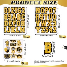 Glenmal 14 Sheets Graduation Photo Display Board Sticker Class of 2025 Photo Display Stickers Accessories for 2025 Grad Party Display Picture College Board Photo Frames Decor (Black Gold)